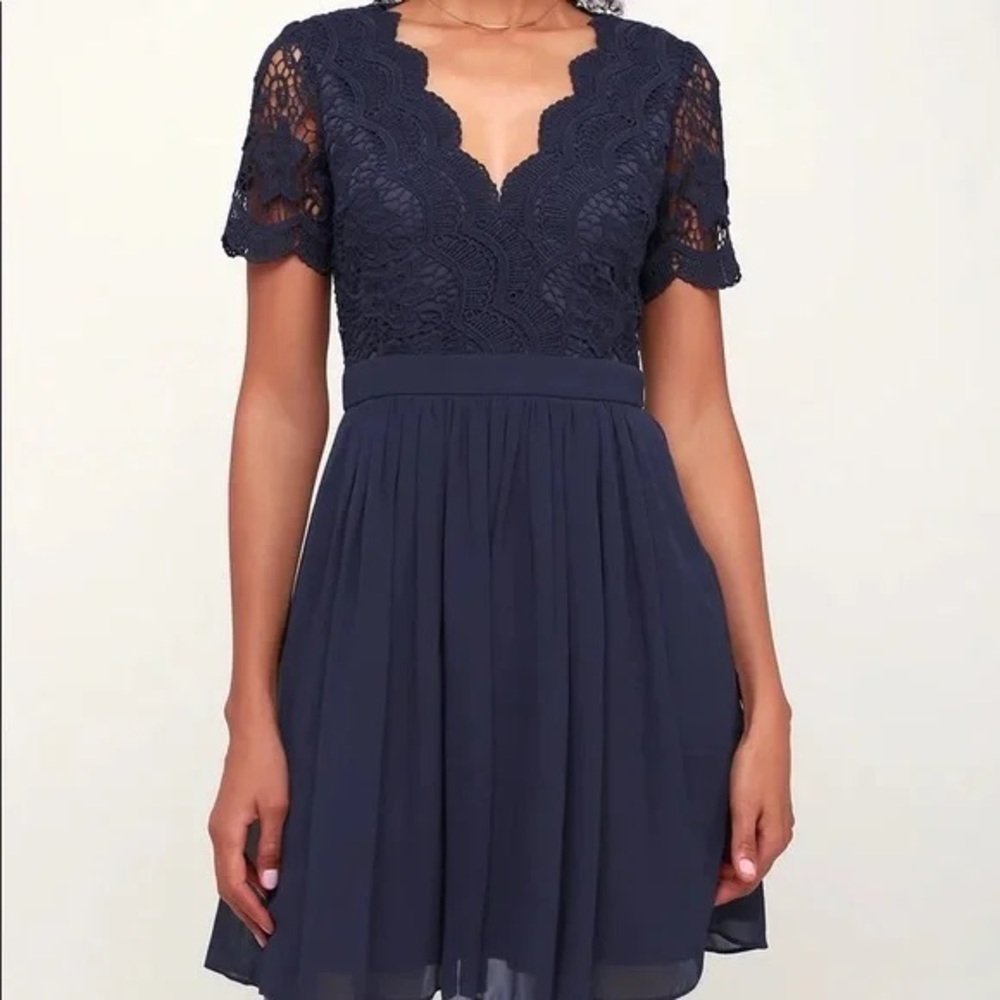 Lulu's Angel In Disguise Navy Blue Mini Dress Lace Women’s Size Large